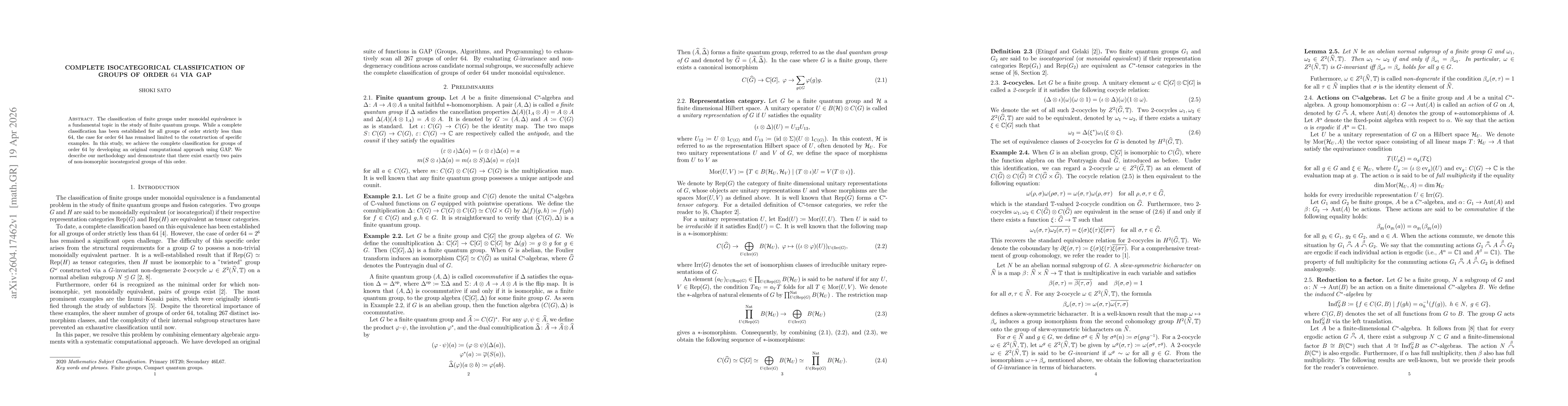 Thumbnail for Complete Isocategorical Classification of Groups of Order 64 via GAP