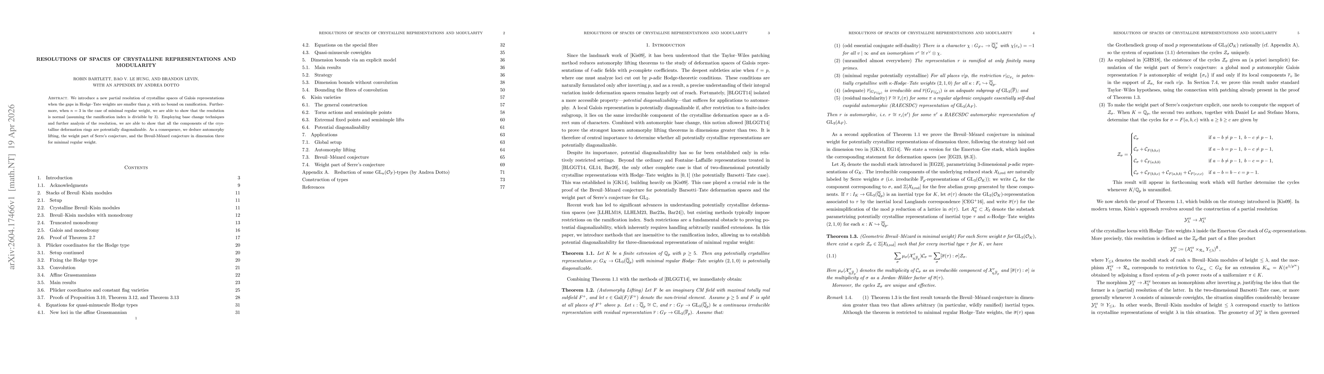 Thumbnail for Resolutions of spaces of crystalline representations and modularity