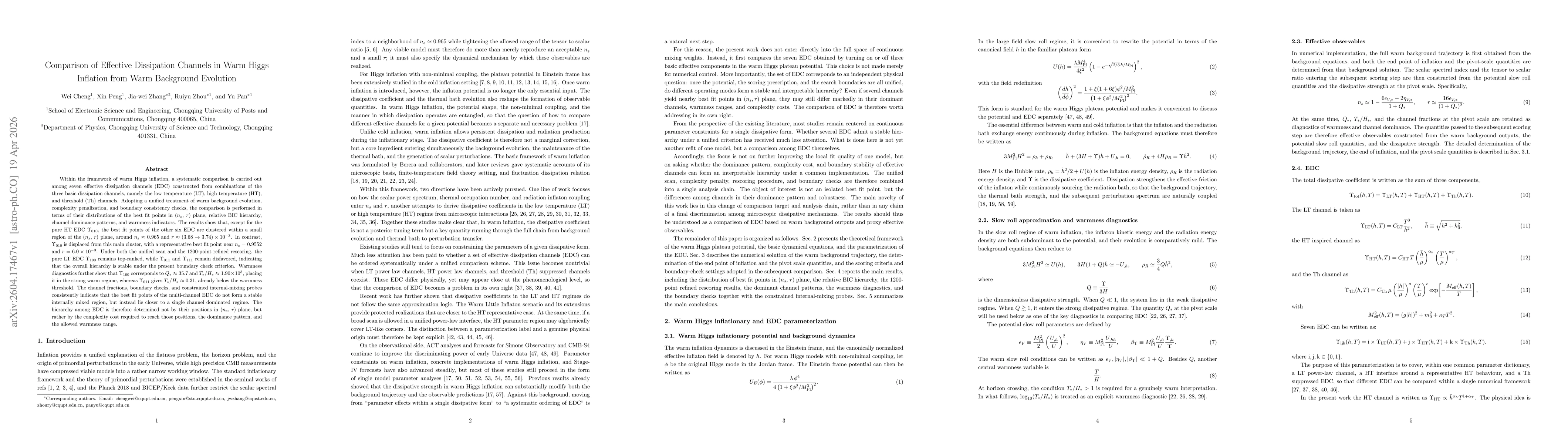 Thumbnail for Comparison of Effective Dissipation Channels in Warm Higgs Inflation from Warm Background Evolution