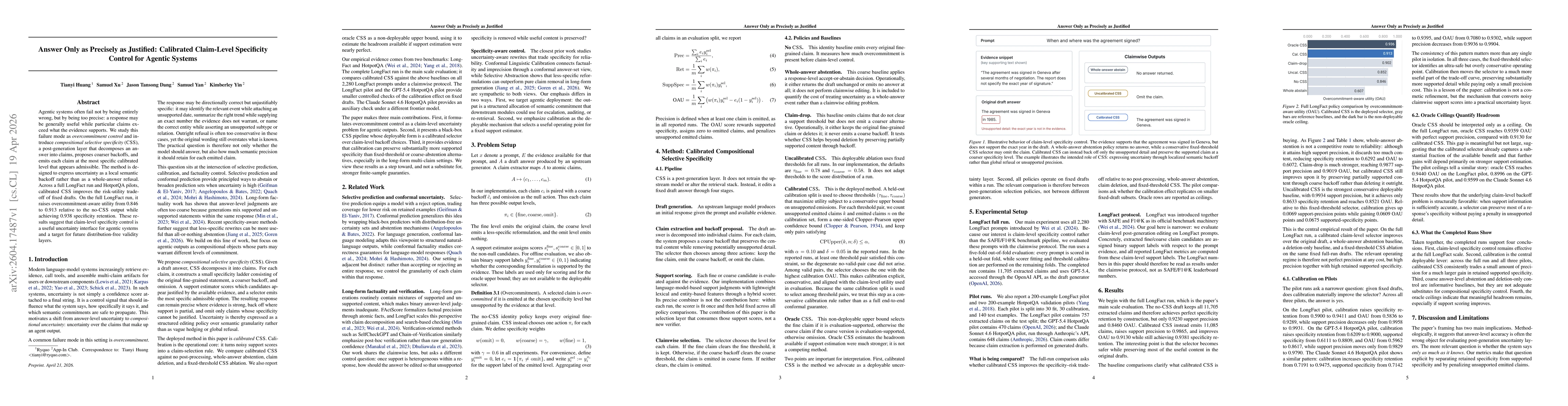 Thumbnail for Answer Only as Precisely as Justified: Calibrated Claim-Level Specificity Control for Agentic Systems