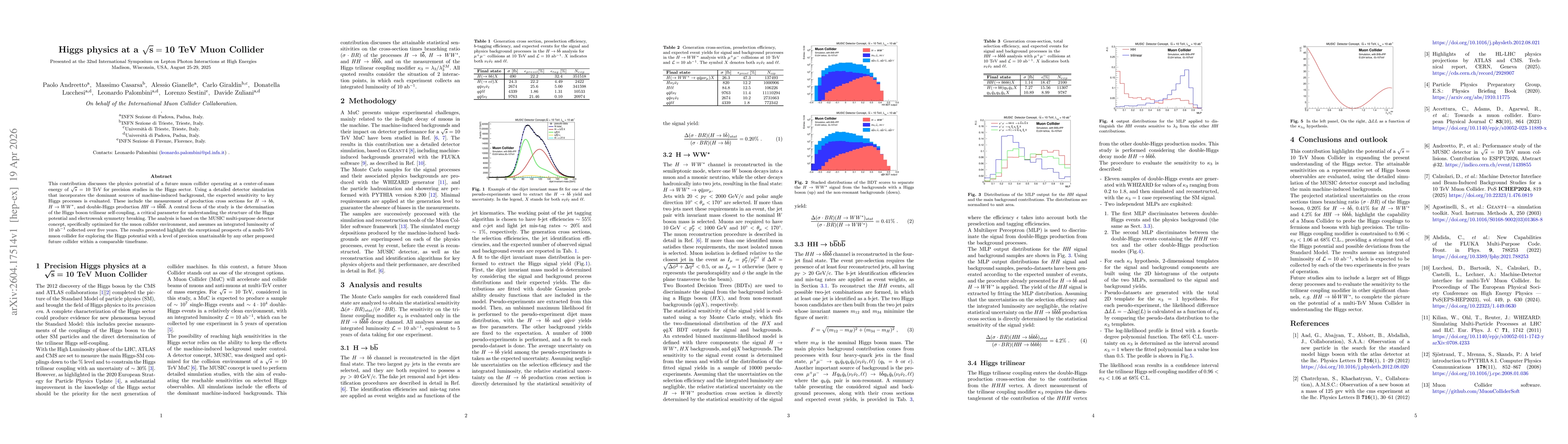 Thumbnail for Higgs Physics at a $\sqrt{s} = 10$ TeV Muon Collider
