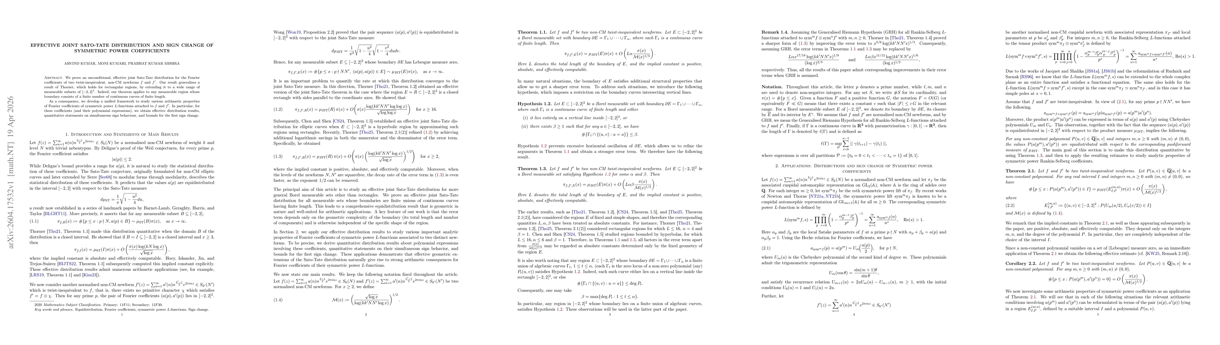 Thumbnail for Effective Joint Sato-Tate Distribution and Sign Change of Symmetric Power Coefficients