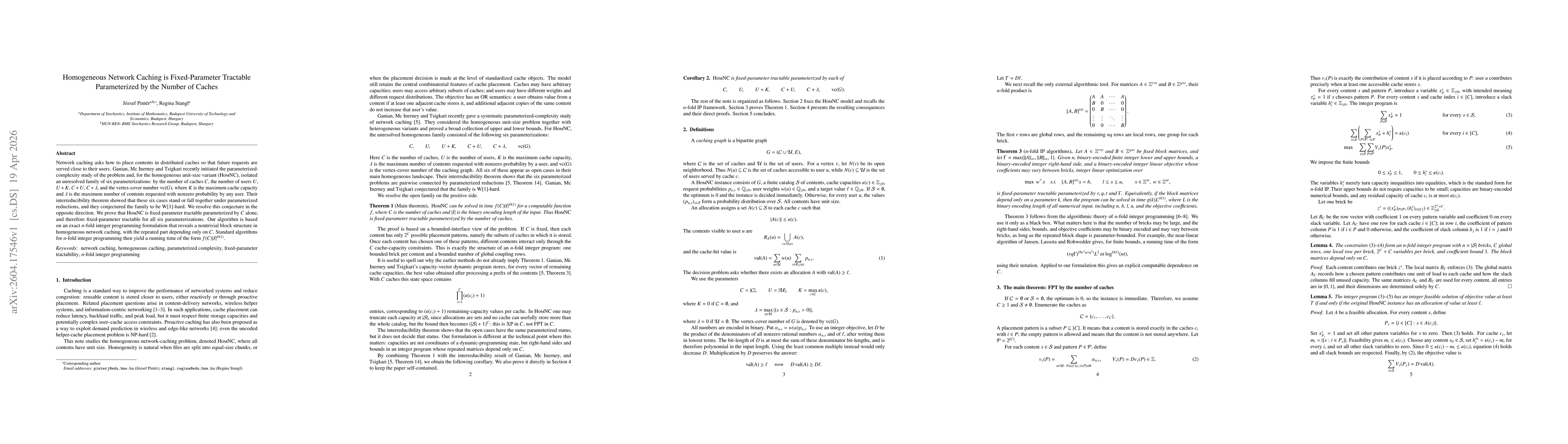 Thumbnail for Homogeneous Network Caching is Fixed-Parameter Tractable Parameterized by the Number of Caches