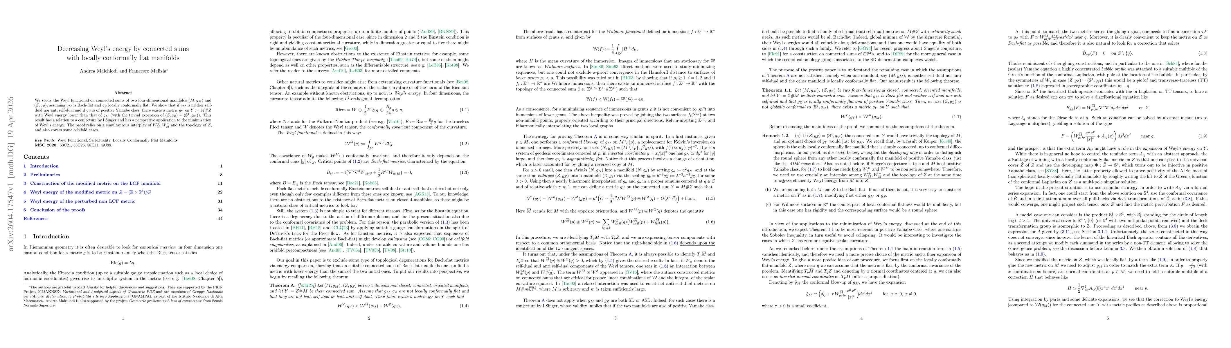 Thumbnail for Decreasing Weyl's energy by connected sums with locally conformally flat manifolds