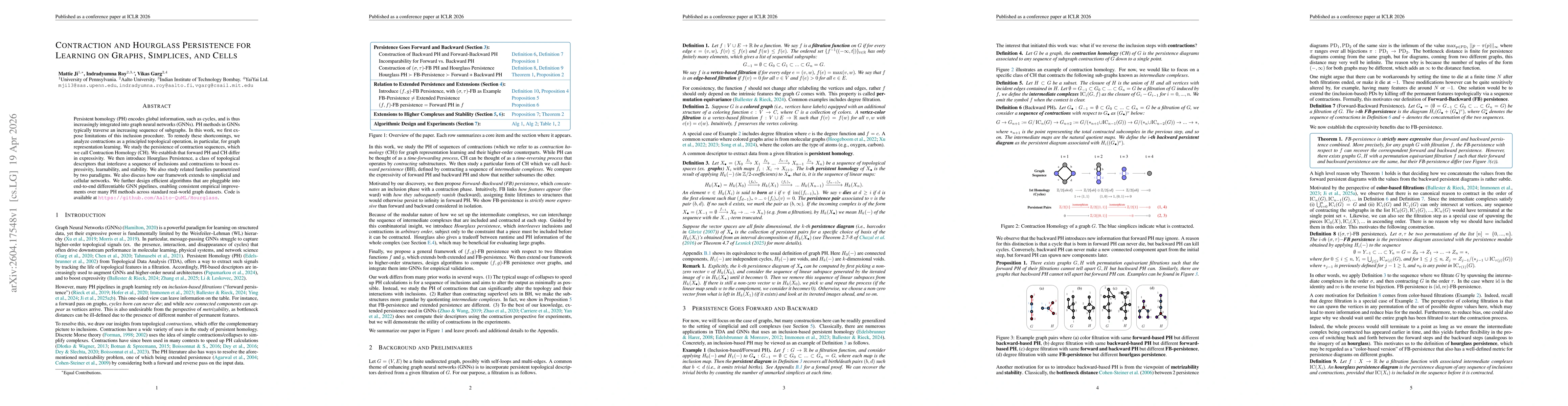 Thumbnail for Contraction and Hourglass Persistence for Learning on Graphs, Simplices, and Cells