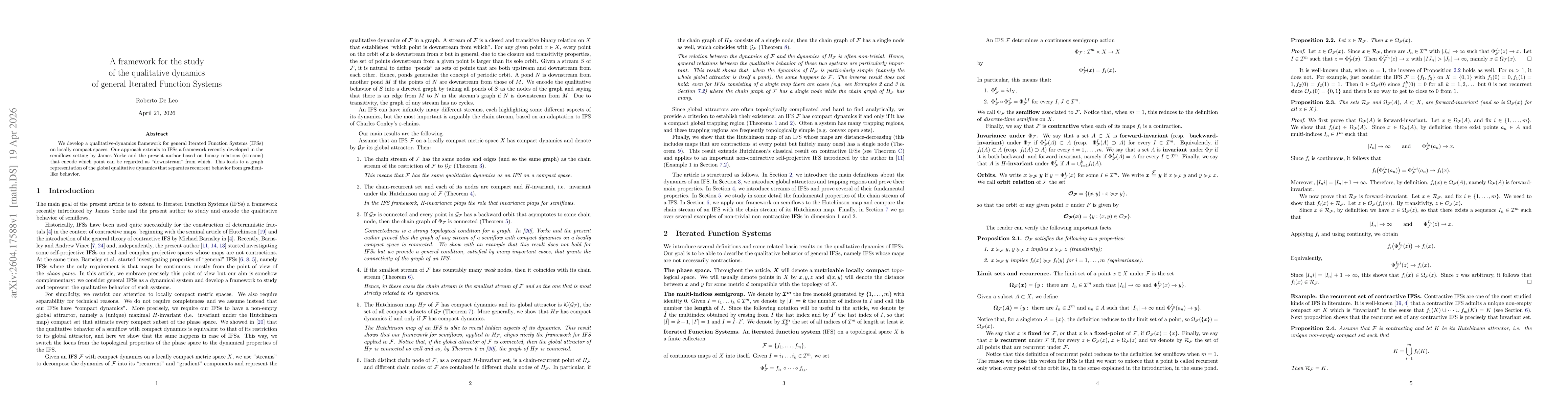 Thumbnail for A framework for the study of the qualitative dynamics of general Iterated Function Systems