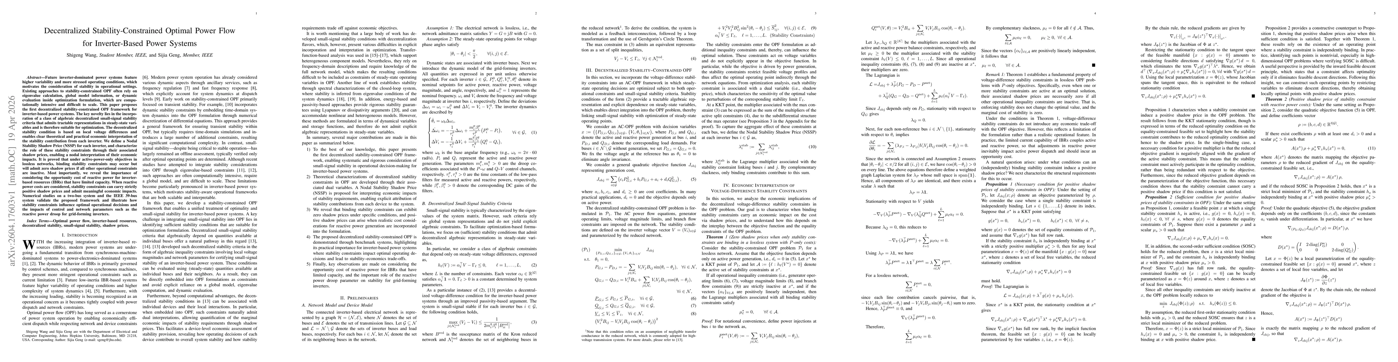 Thumbnail for Decentralized Stability-Constrained Optimal Power Flow for Inverter-Based Power Systems