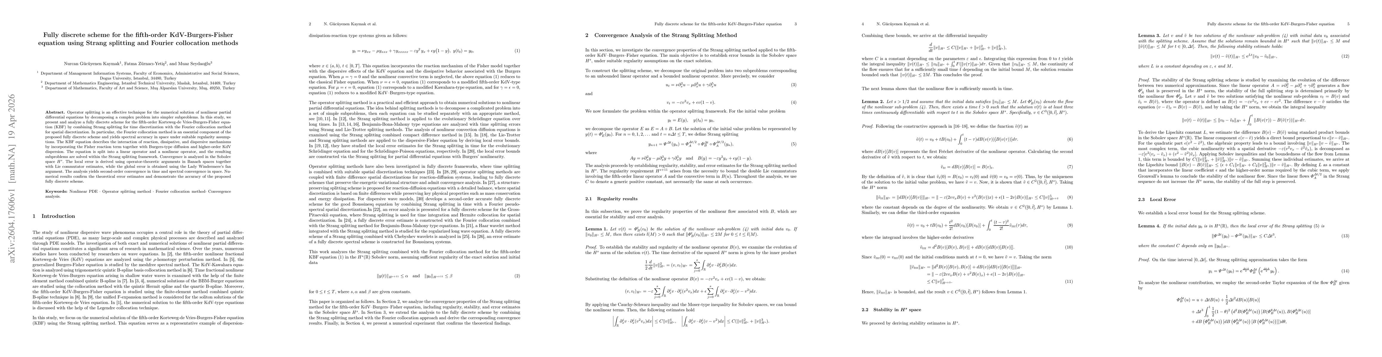 Thumbnail for Fully discrete scheme for the fifth-order KdV-Burgers-Fisher equation using Strang splitting and Fourier collocation methods