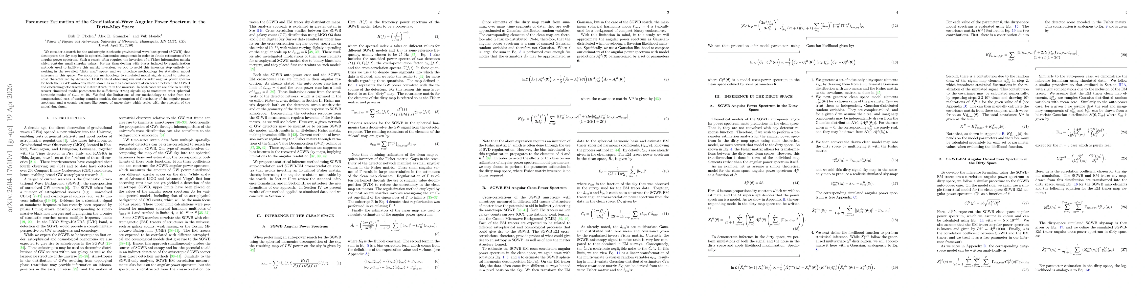 Thumbnail for Parameter Estimation of the Gravitational-Wave Angular Power Spectrum in the Dirty-Map Space