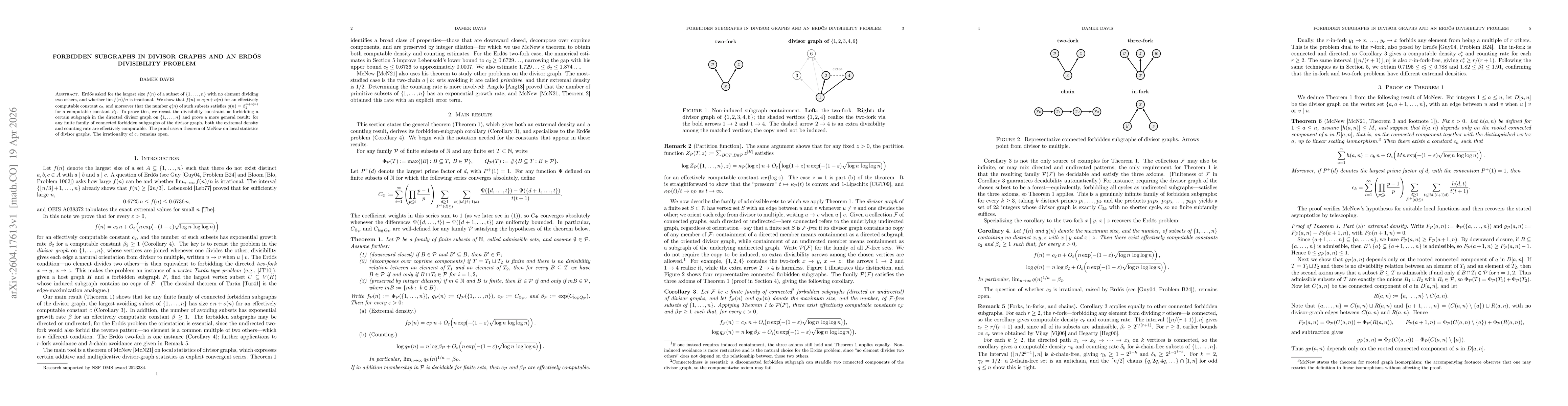 Thumbnail for Forbidden subgraphs in divisor graphs and an Erdős divisibility problem