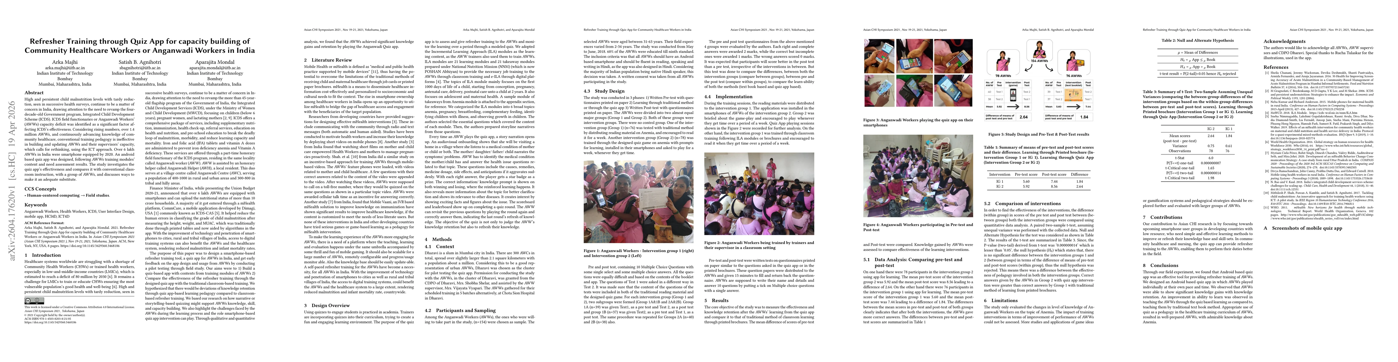 Thumbnail for Refresher Training through Quiz App for capacity building of Community Healthcare Workers or Anganwadi Workers in India
