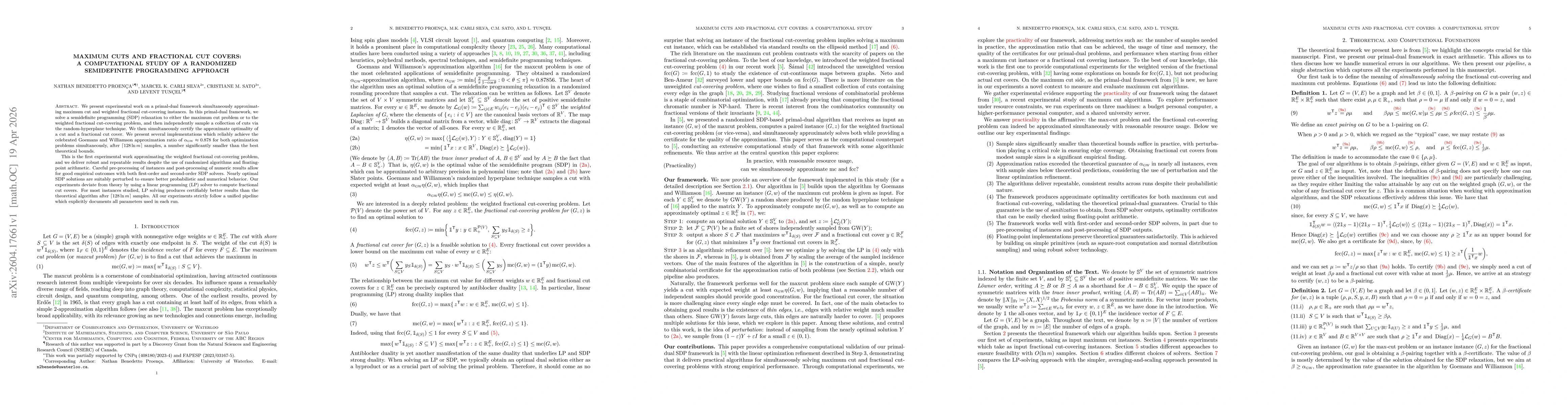 Thumbnail for Maximum Cuts and Fractional Cut Covers: A Computational Study of a Randomized Semidefinite Programming Approach