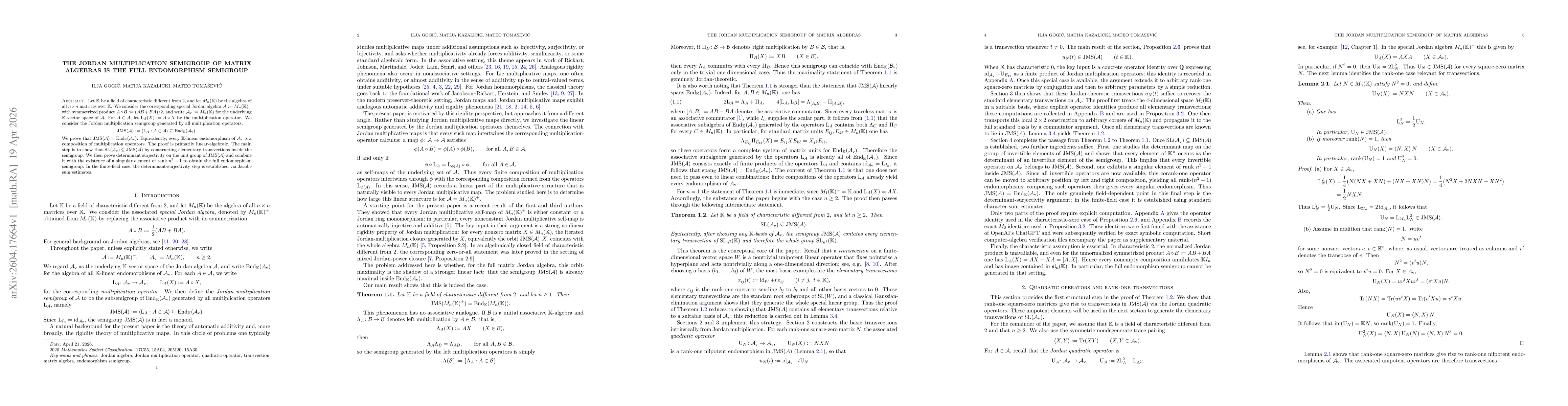 Thumbnail for The Jordan multiplication semigroup of matrix algebras is the full endomorphism semigroup