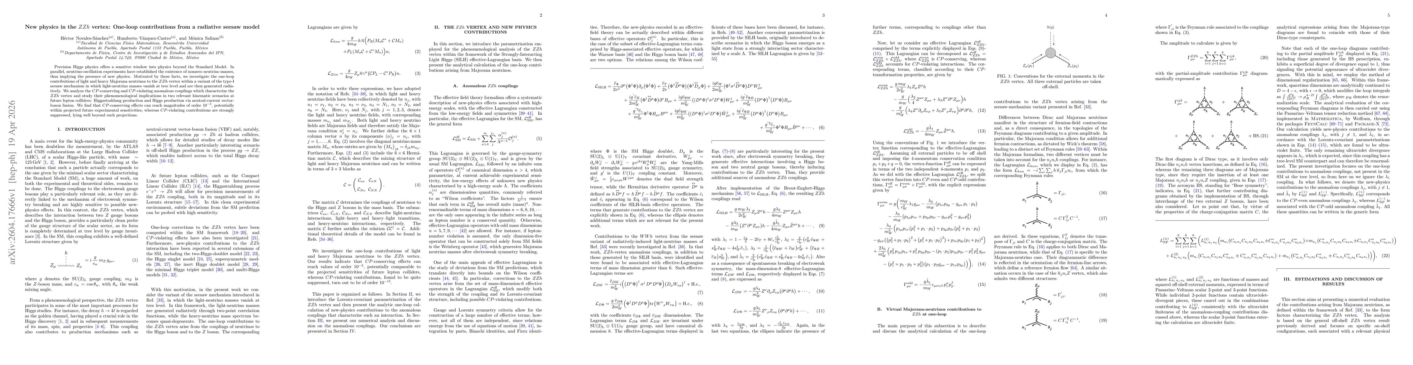 Thumbnail for New physics in the $ZZh$ vertex: One-loop contributions from a radiative seesaw model