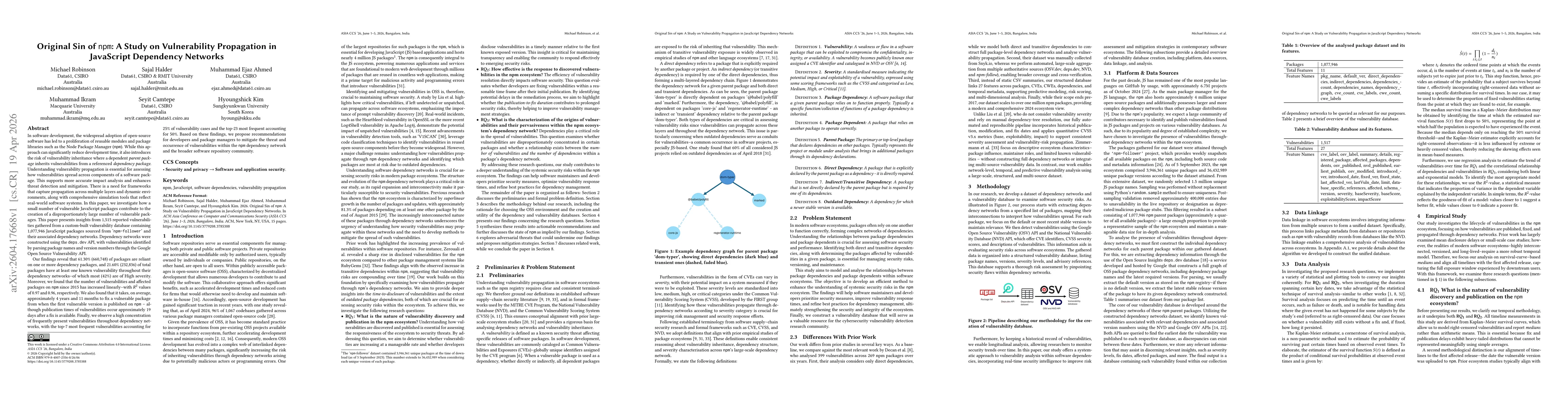 Thumbnail for Original Sin of npm: A Study on Vulnerability Propagation in JavaScript Dependency Networks