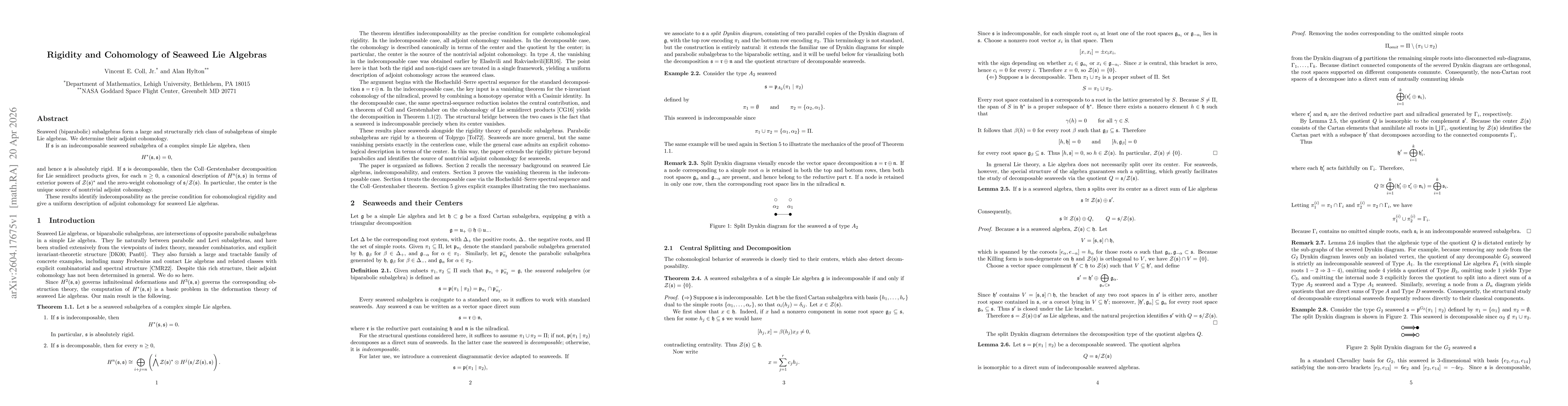 Thumbnail for Rigidity and Cohomology of Seaweed Lie Algebras