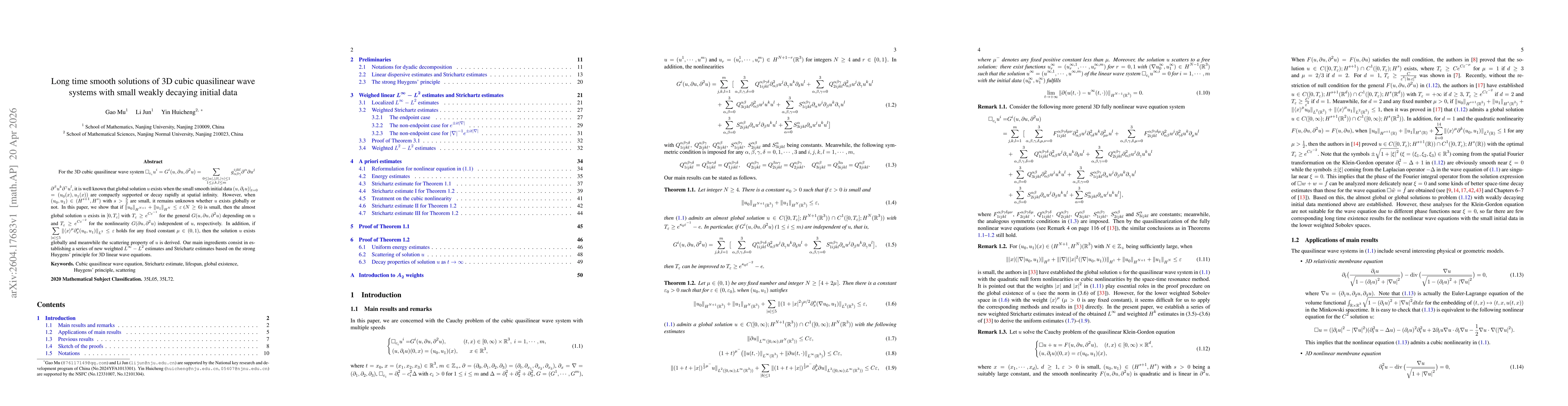 Thumbnail for Long time smooth solutions of 3D cubic quasilinear wave systems with small weakly decaying initial data