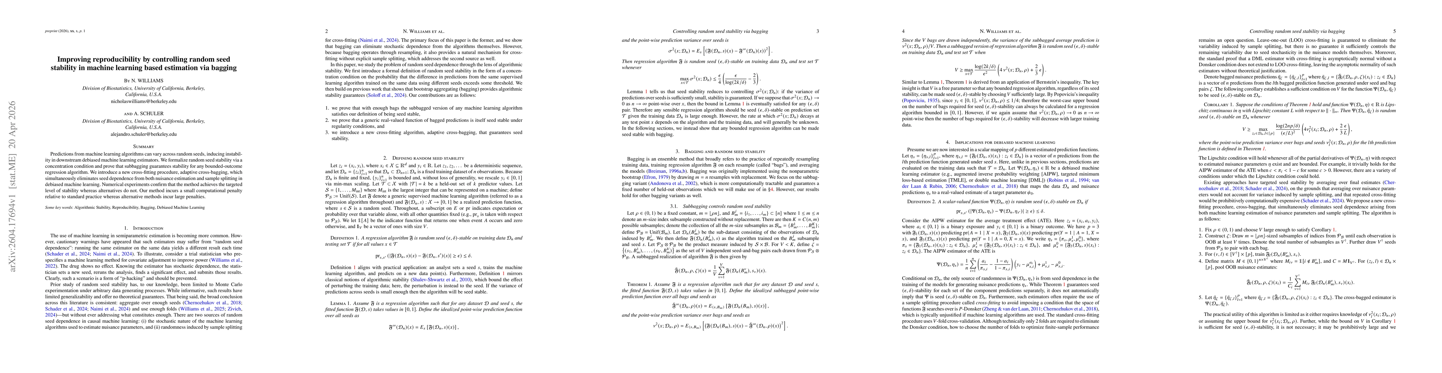 Thumbnail for Improving reproducibility by controlling random seed stability in machine learning based estimation via bagging