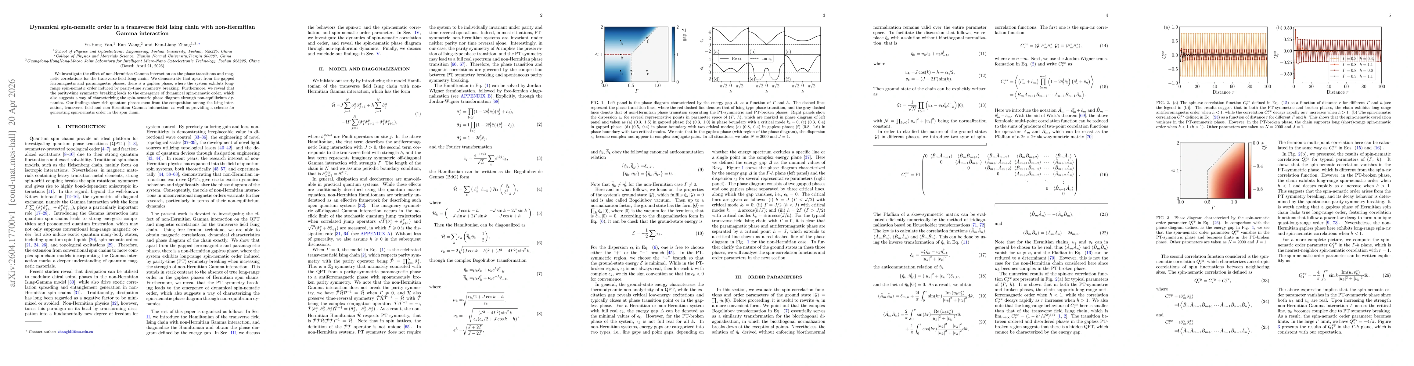 Thumbnail for Dynamical spin-nematic order in a transverse field Ising chain with non-Hermitian Gamma interaction