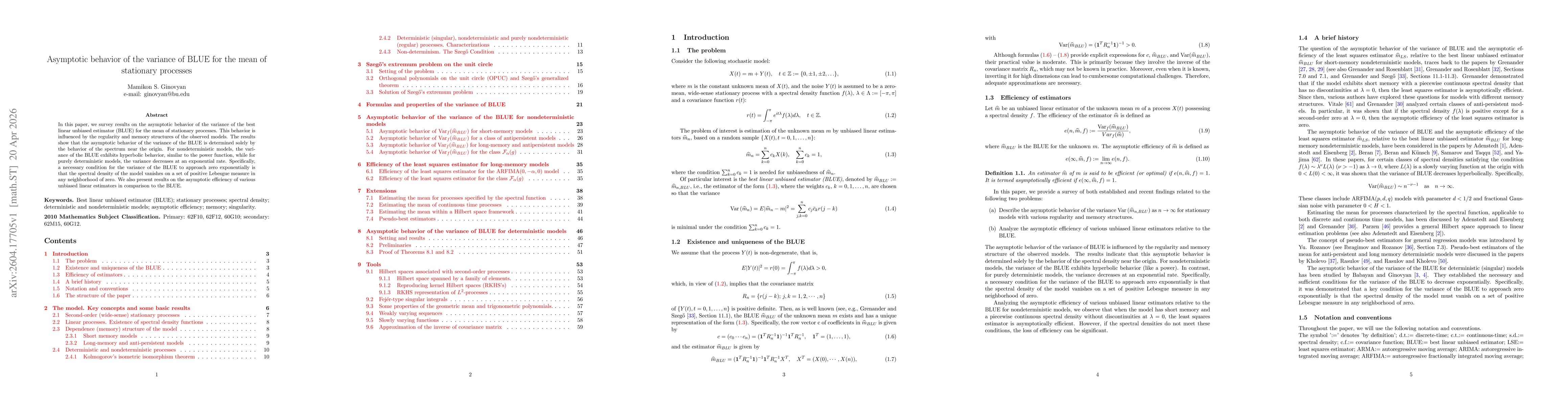 Thumbnail for Asymptotic behavior of the variance of the BLUE for the mean of stationary processes