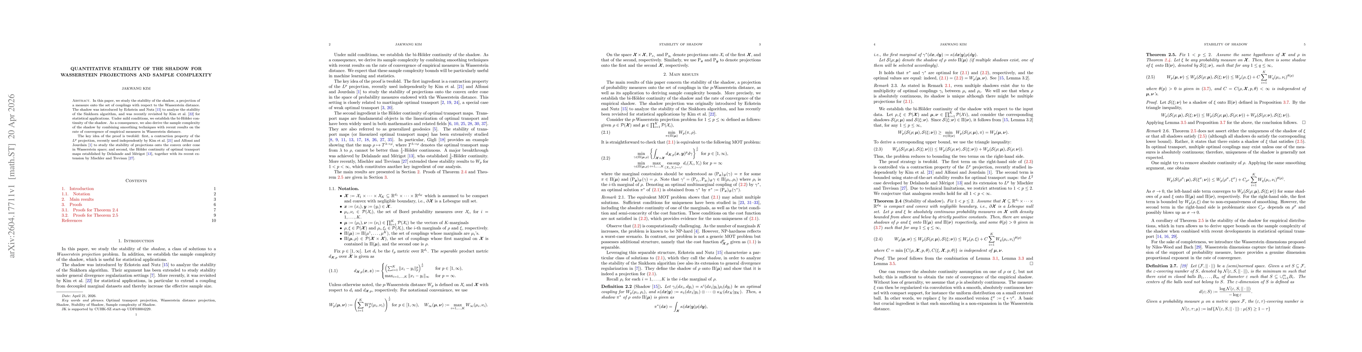 Thumbnail for Quantitative Stability of the Shadow for Wasserstein Projections and Sample Complexity