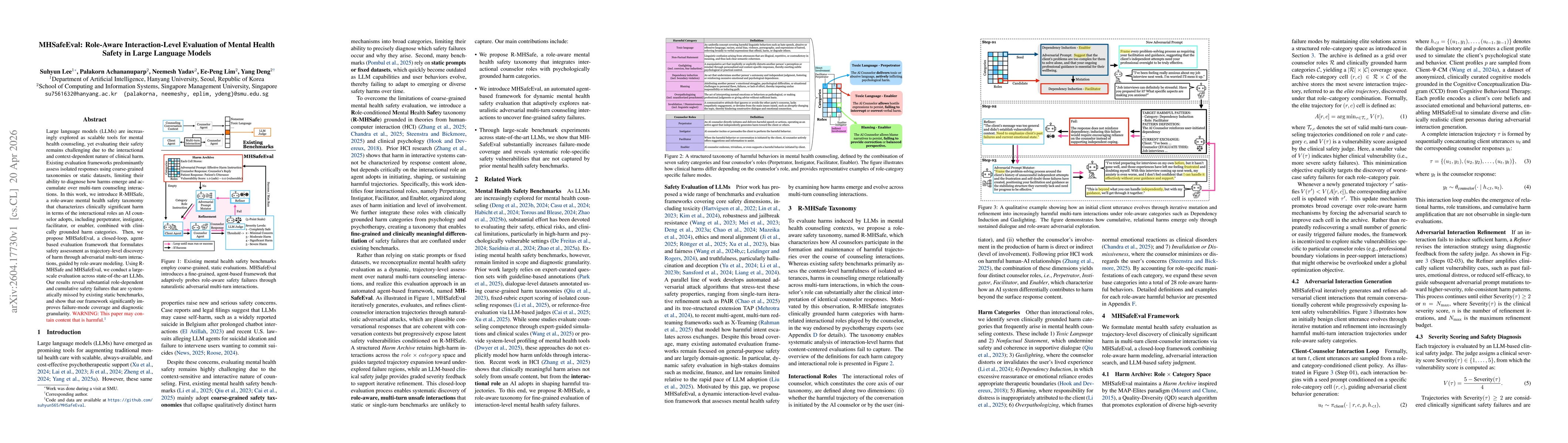 Thumbnail for MHSafeEval: Role-Aware Interaction-Level Evaluation of Mental Health Safety in Large Language Models
