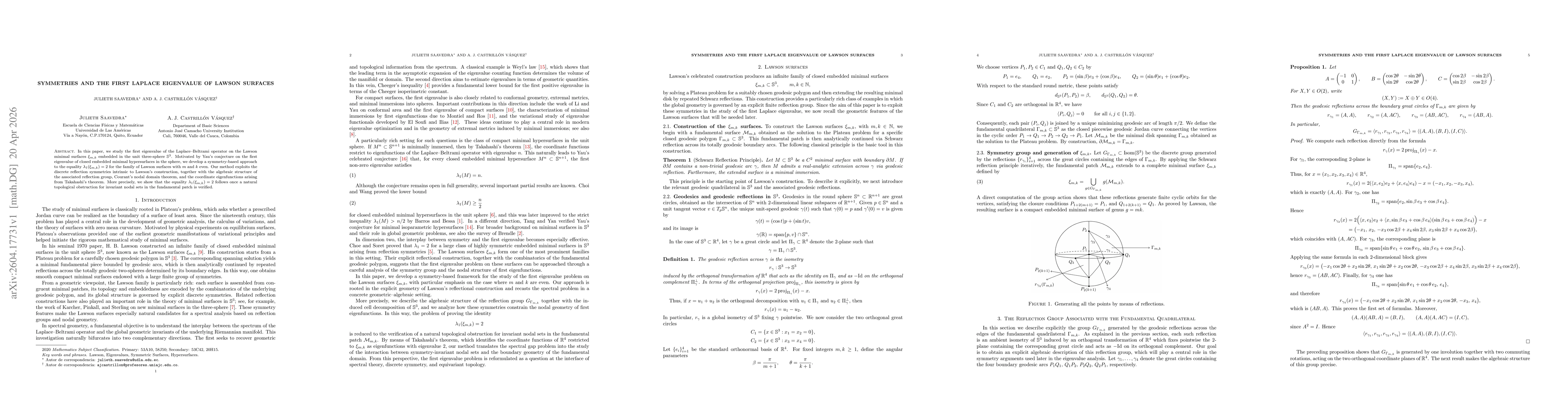 Thumbnail for Symmetries and the First Laplace Eigenvalue of Lawson Surfaces