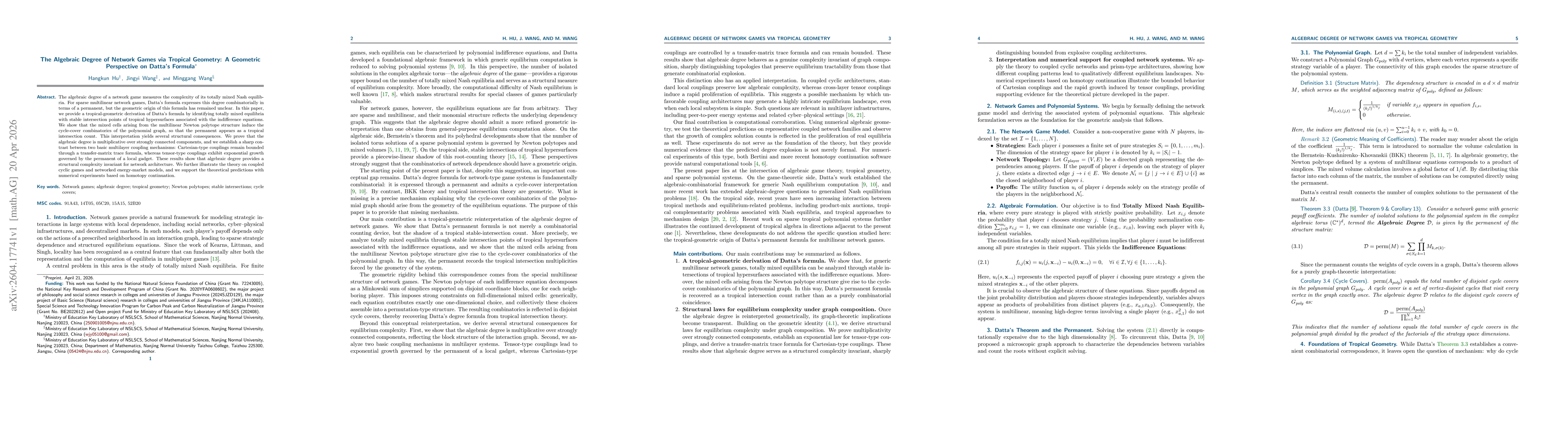 Thumbnail for The Algebraic Degree of Network Games via Tropical Geometry: A Geometric Perspective on Datta's Formula