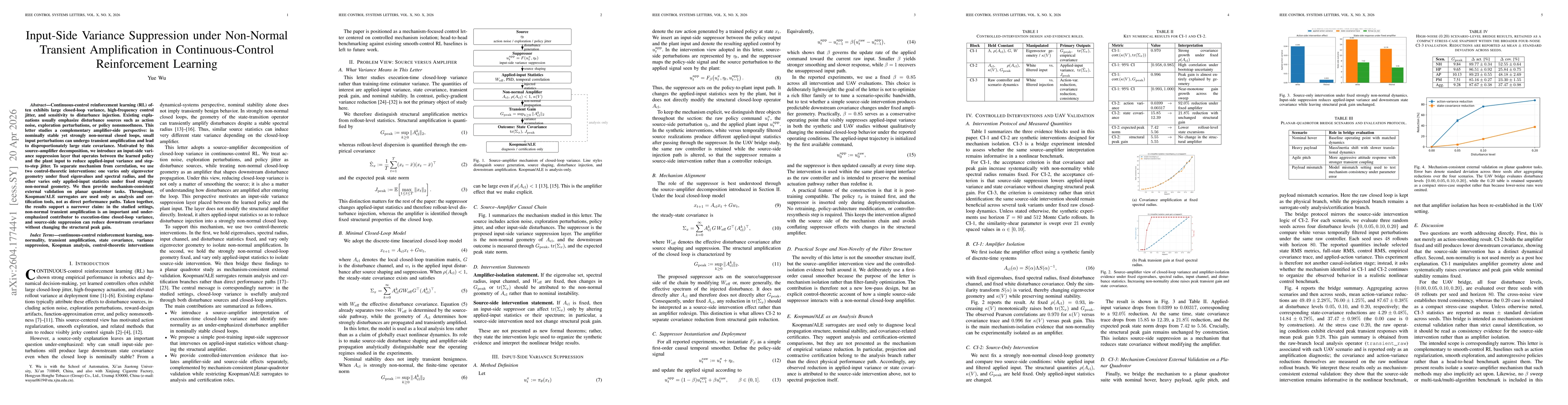 Thumbnail for Input-Side Variance Suppression under Non-Normal Transient Amplification in Continuous-Control Reinforcement Learning