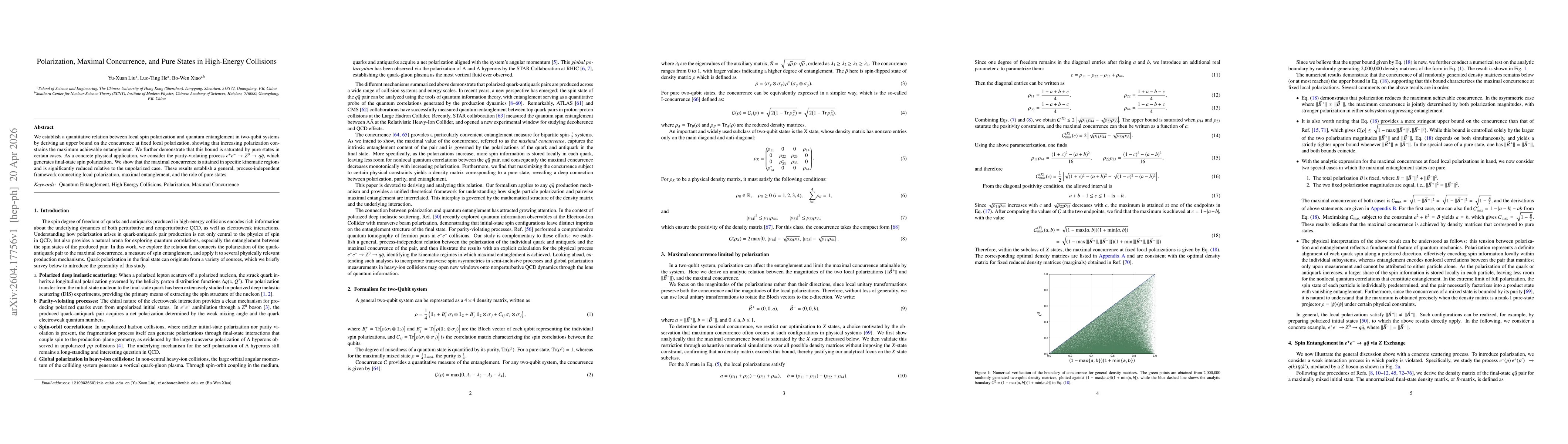 Thumbnail for Polarization, Maximal Concurrence, and Pure States in High-Energy Collisions