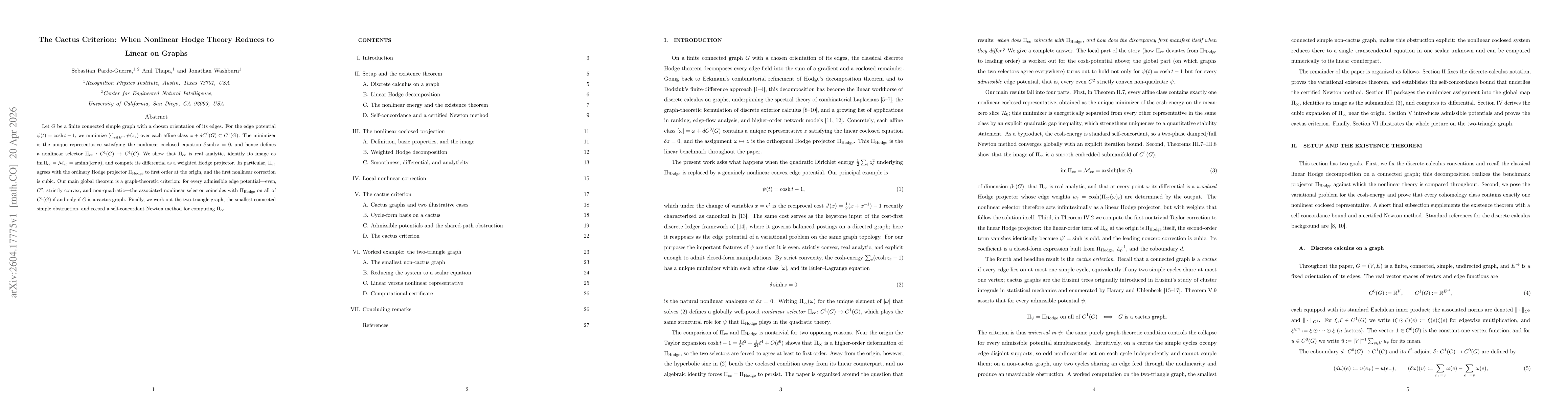 Thumbnail for The Cactus Criterion: When Nonlinear Hodge Theory Reduces to Linear on Graphs