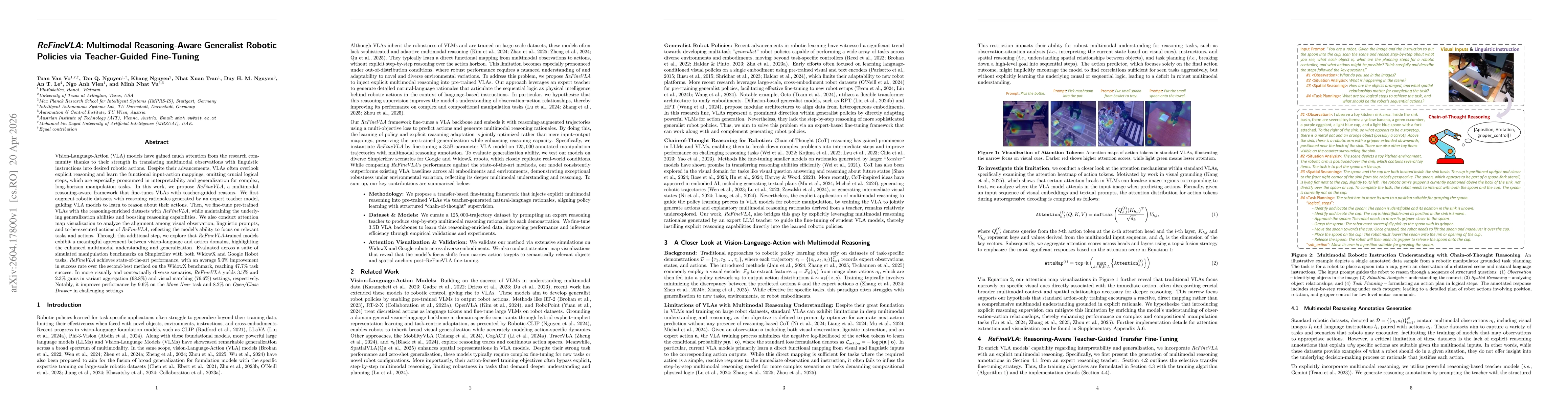 Thumbnail for ReFineVLA: Multimodal Reasoning-Aware Generalist Robotic Policies via Teacher-Guided Fine-Tuning
