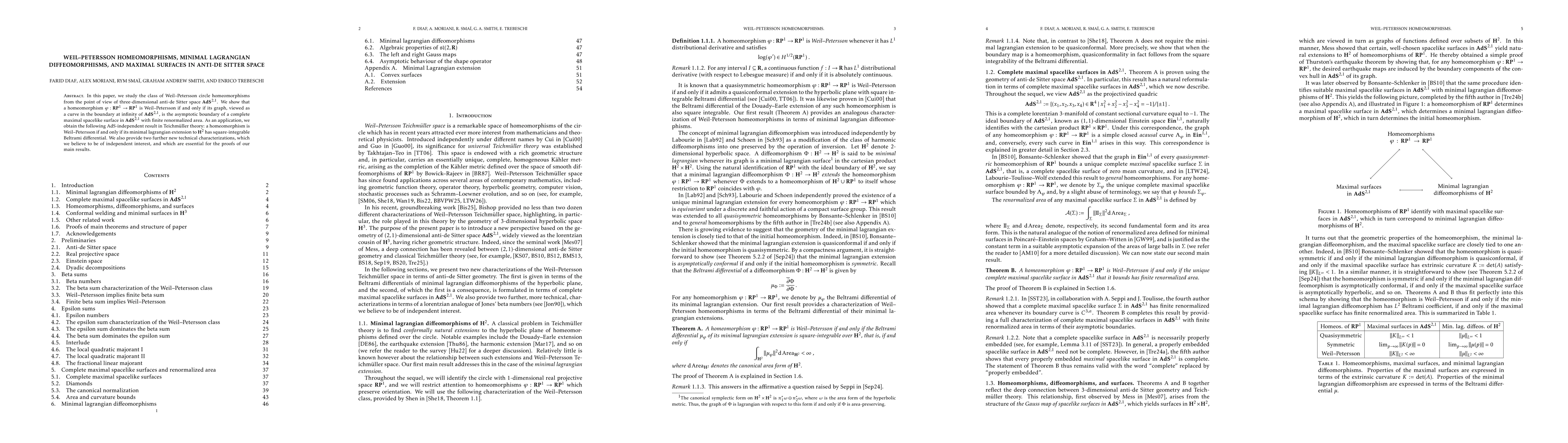 Thumbnail for Weil--Petersson homeomorphisms, minimal lagrangian diffeomorphisms, and maximal surfaces in anti-de Sitter space