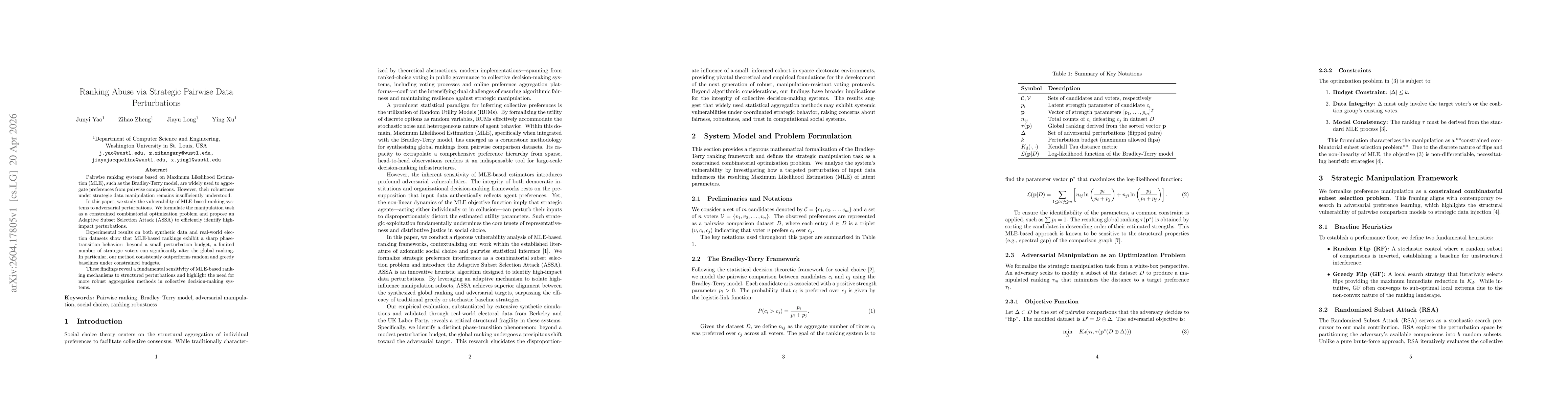 Thumbnail for Ranking Abuse via Strategic Pairwise Data Perturbations
