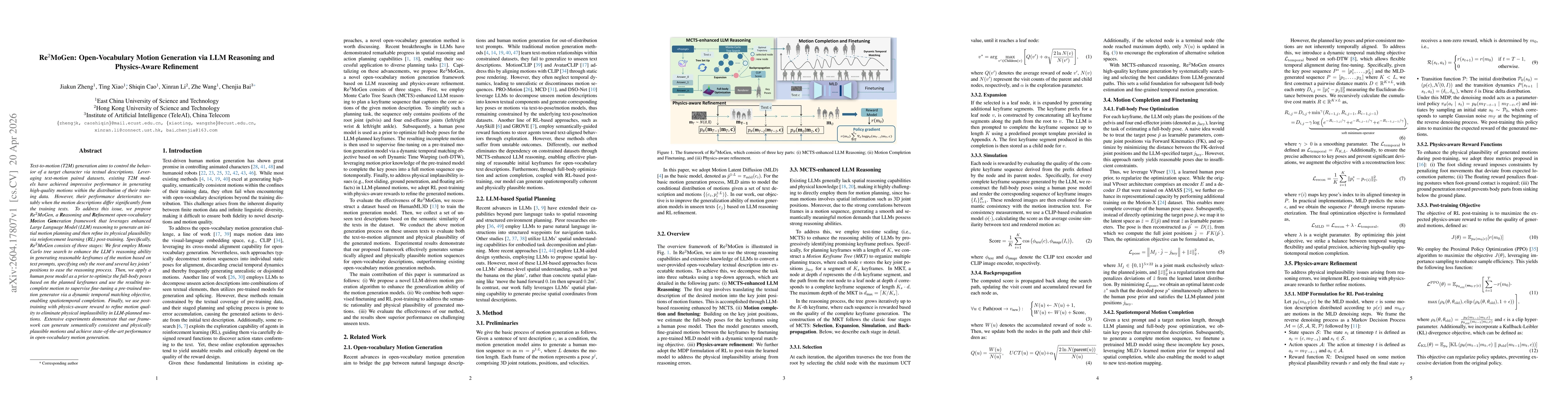 Thumbnail for Re$^2$MoGen: Open-Vocabulary Motion Generation via LLM Reasoning and Physics-Aware Refinement