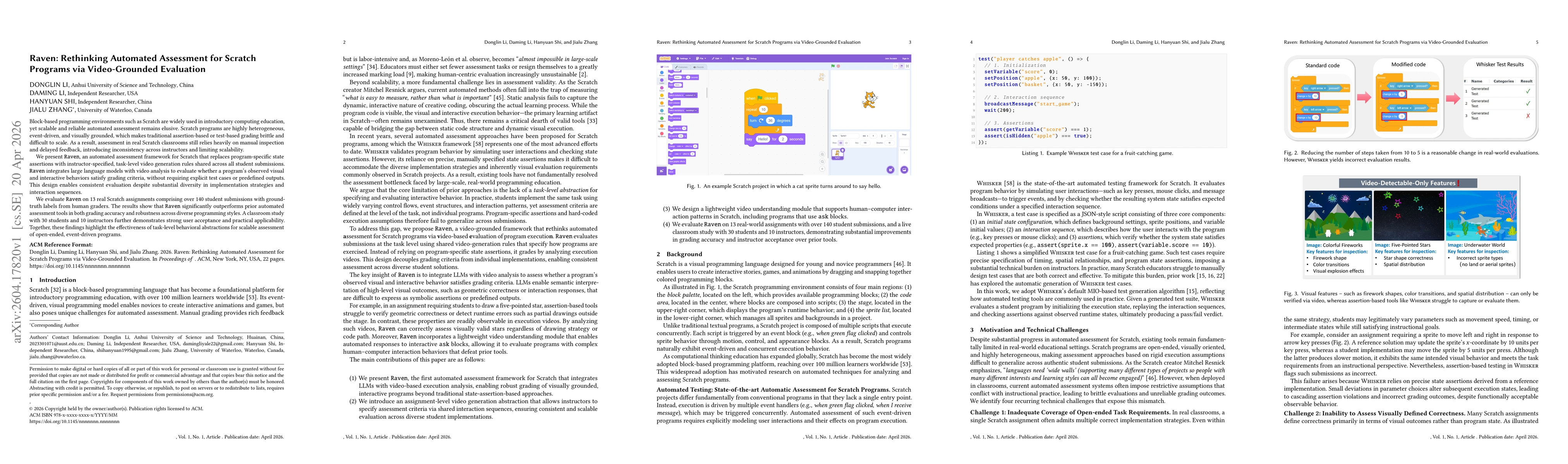 Thumbnail for Raven: Rethinking Automated Assessment for Scratch Programs via Video-Grounded Evaluation