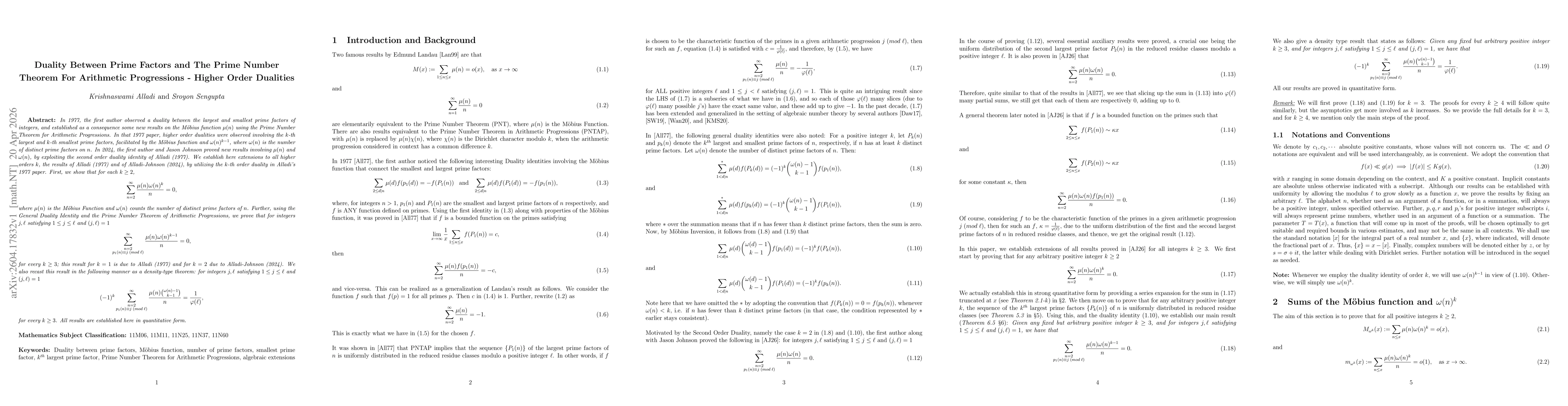 Thumbnail for Duality Between Prime Factors and The Prime Number Theorem For Arithmetic Progressions -- Higher Order Dualities