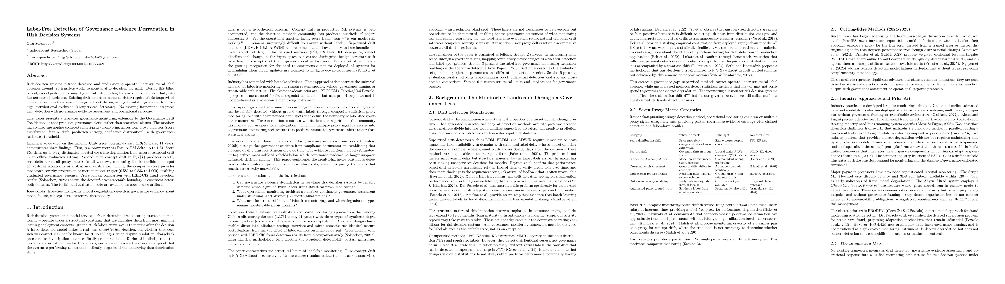 Thumbnail for Label-Free Detection of Governance Evidence Degradation in Risk Decision Systems