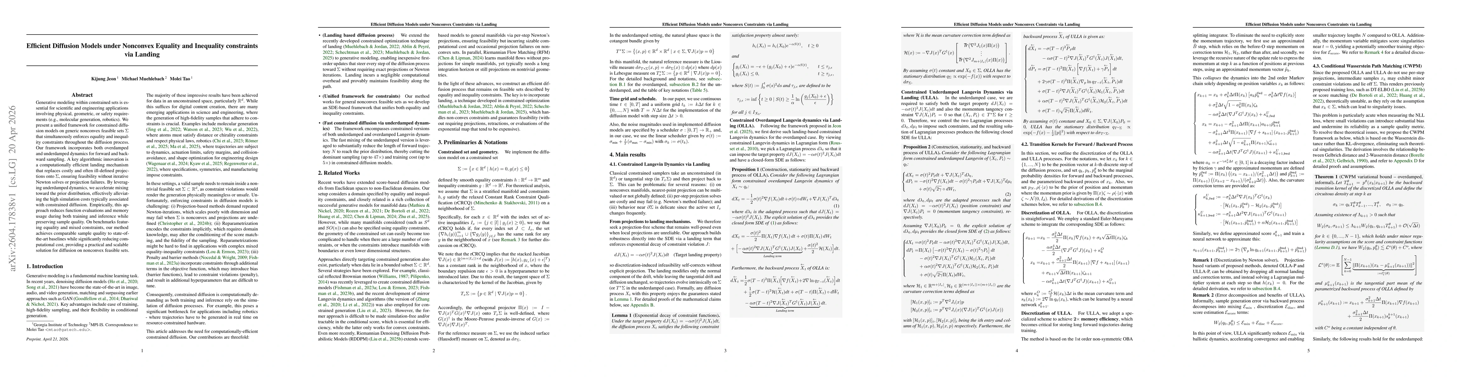 Thumbnail for Efficient Diffusion Models under Nonconvex Equality and Inequality constraints via Landing