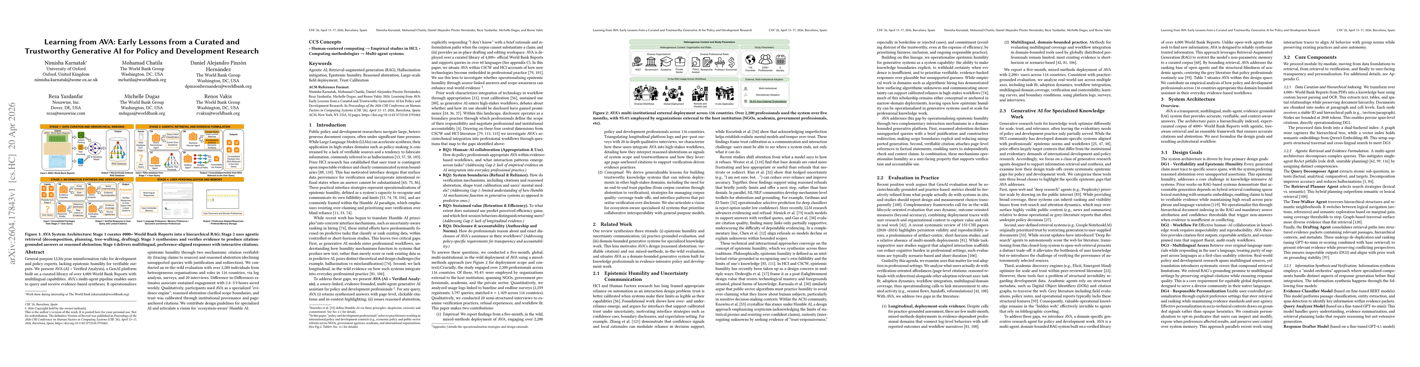Thumbnail for Learning from AVA: Early Lessons from a Curated and Trustworthy Generative AI for Policy and Development Research