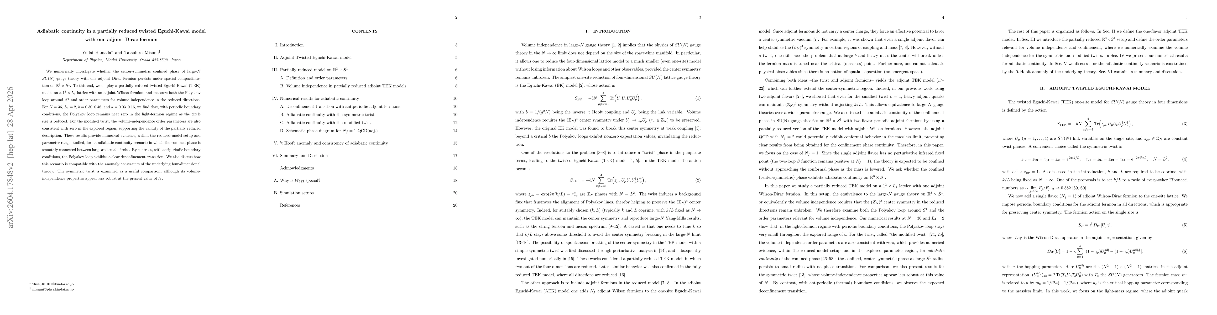 Thumbnail for Adiabatic continuity in a partially reduced twisted Eguchi-Kawai model with one adjoint Dirac fermion