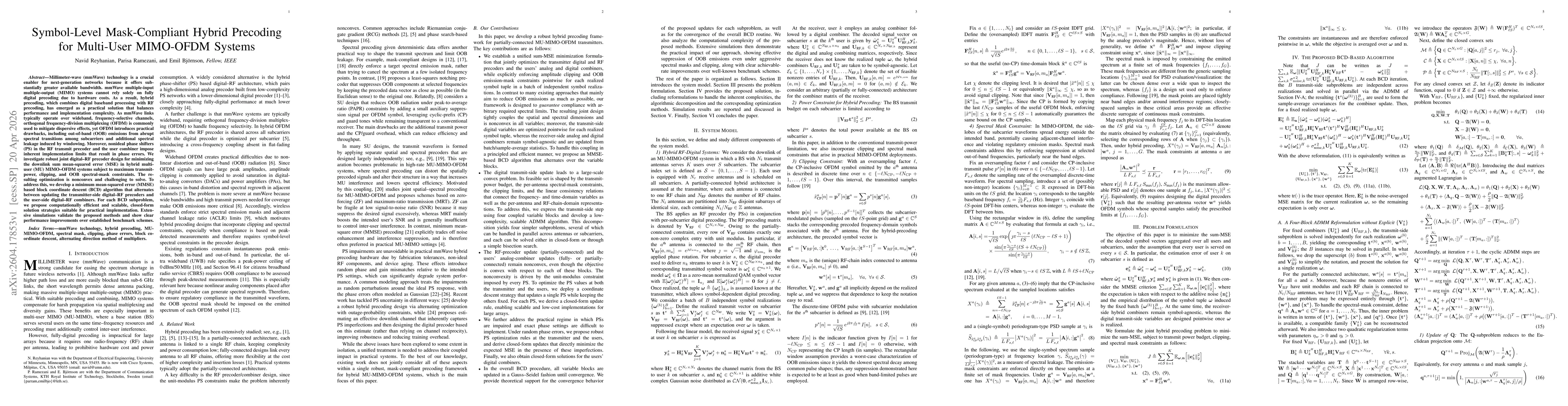 Thumbnail for Symbol-Level Mask-Compliant Hybrid Precoding for Multi-User MIMO-OFDM Systems