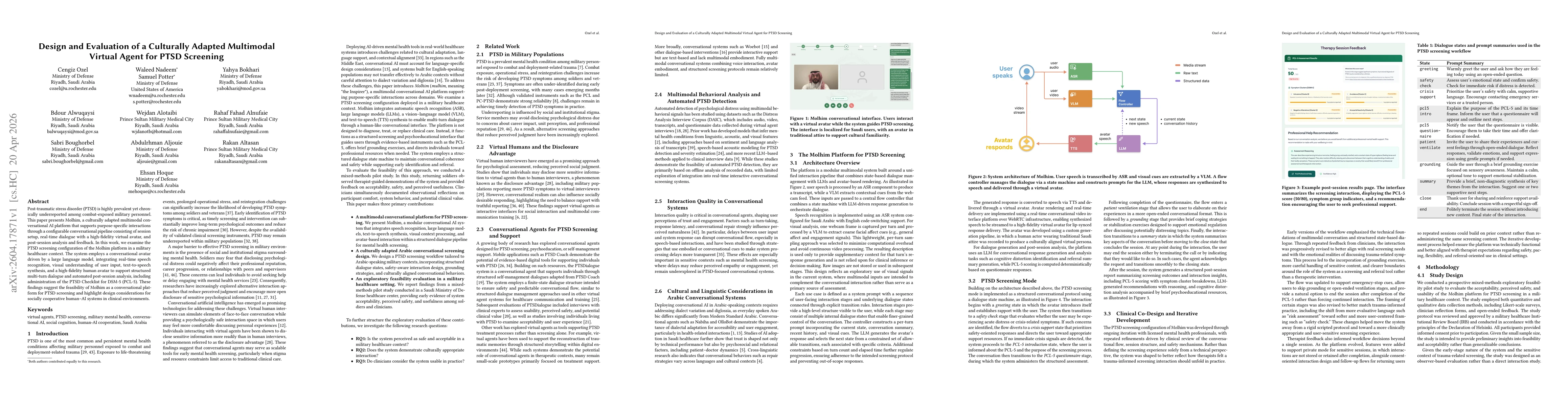 Thumbnail for Design and Evaluation of a Culturally Adapted Multimodal Virtual Agent for PTSD Screening