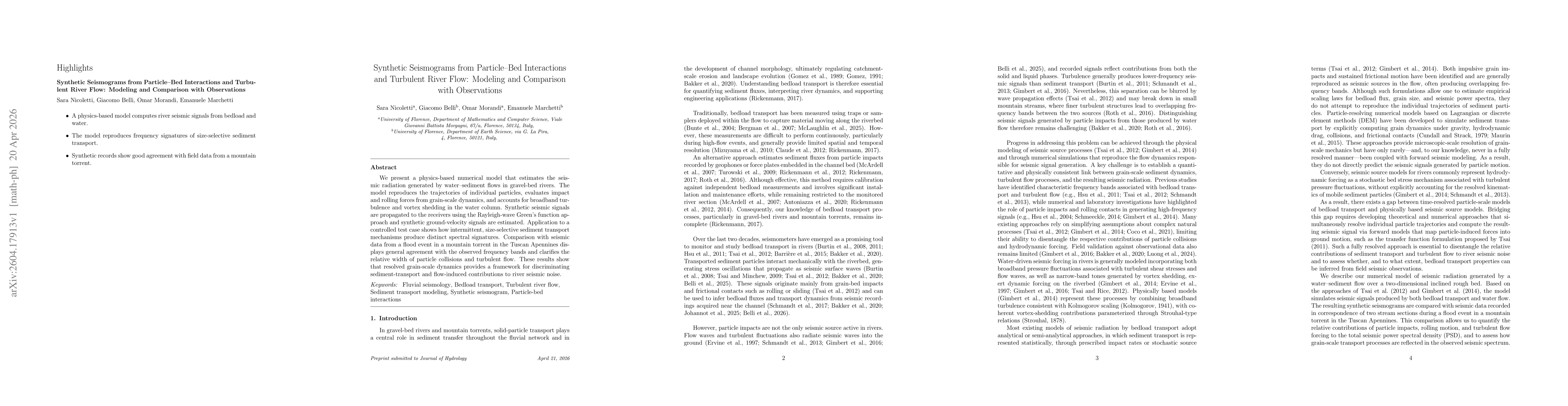 Thumbnail for Synthetic Seismograms from Particle Bed Interactions and Turbulent River Flow: Modeling and Comparison with Observations