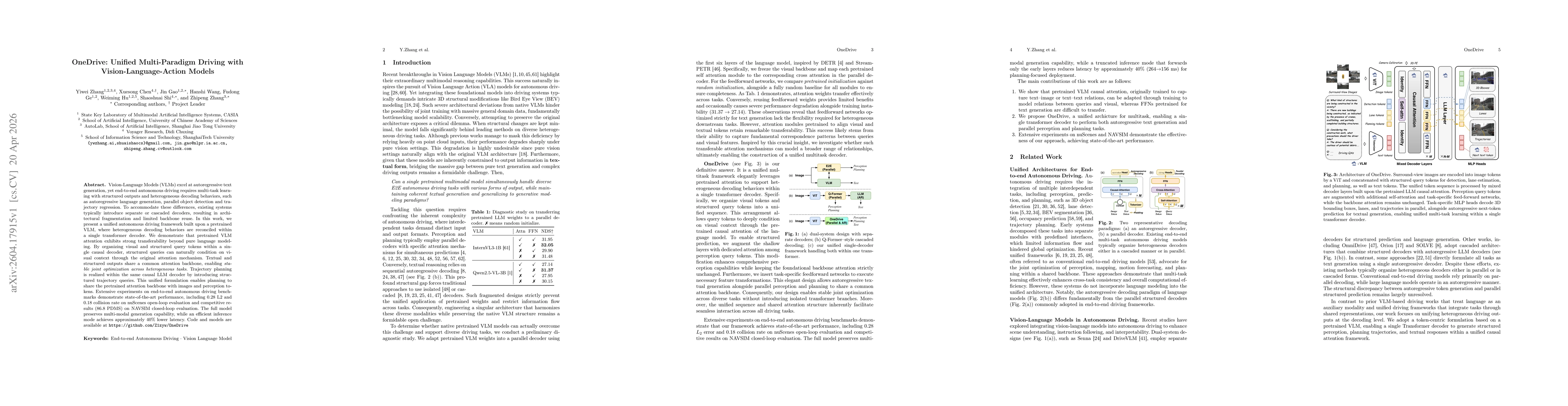 Thumbnail for OneDrive: Unified Multi-Paradigm Driving with Vision-Language-Action Models