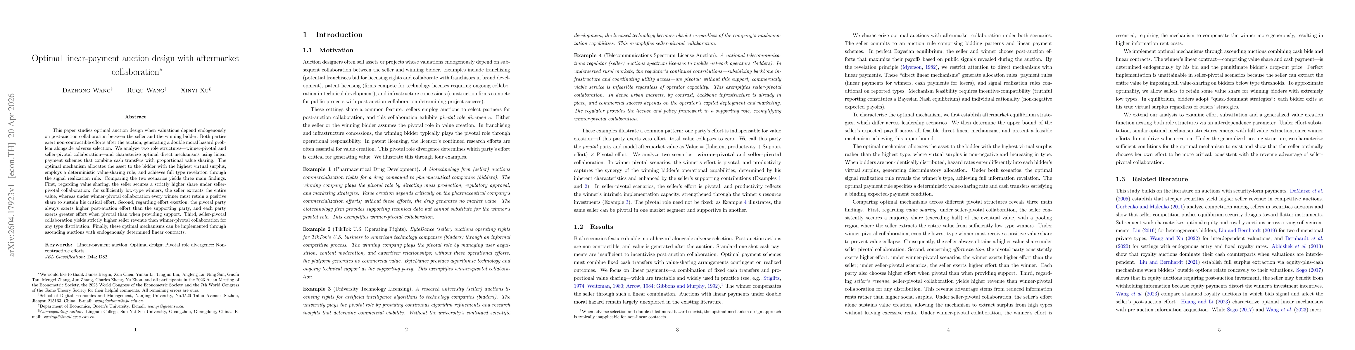 Thumbnail for Optimal linear-payment auction design with aftermarket collaboration