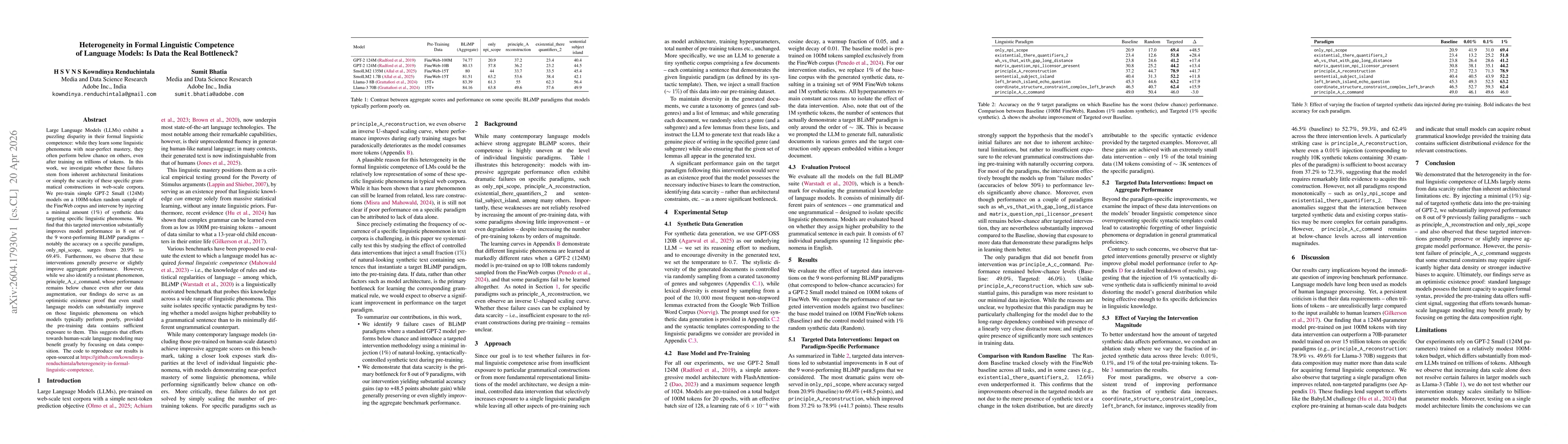 Thumbnail for Heterogeneity in Formal Linguistic Competence of Language Models: Is Data the Real Bottleneck?