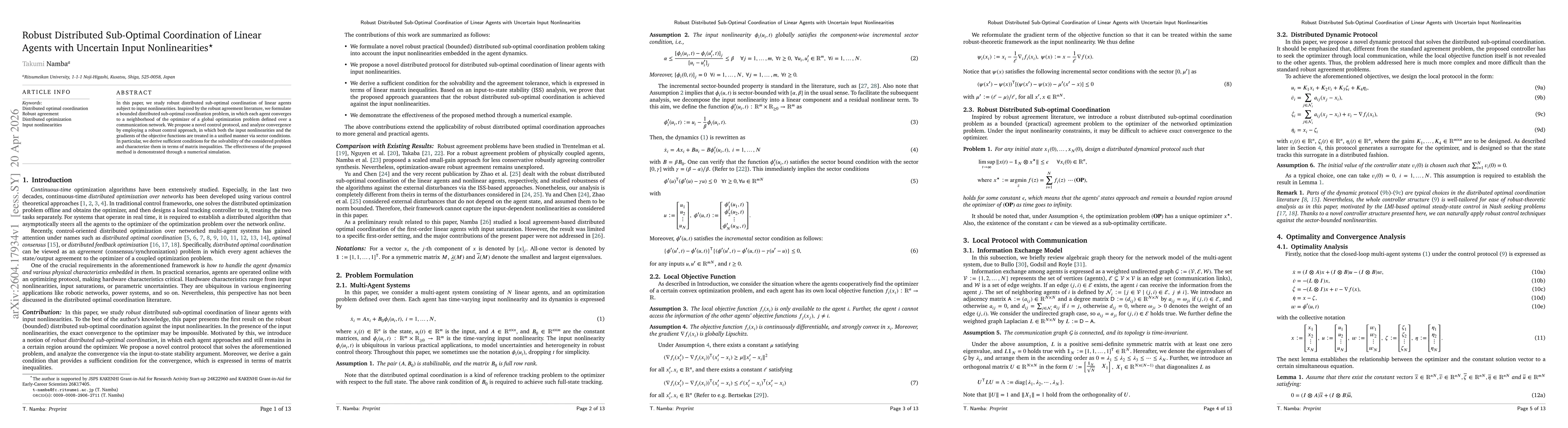 Thumbnail for Robust Distributed Sub-Optimal Coordination of Linear Agents with Uncertain Input Nonlinearities
