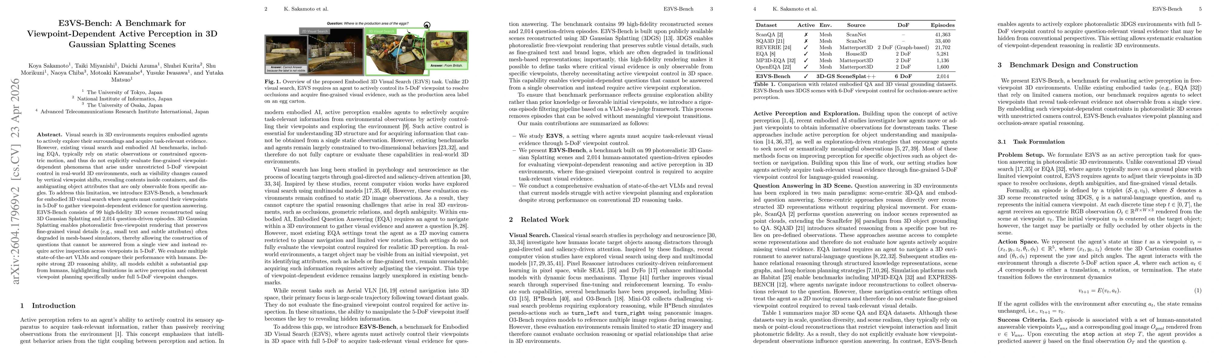 Thumbnail for E3VS-Bench: A Benchmark for Viewpoint-Dependent Active Perception in 3D Gaussian Splatting Scenes