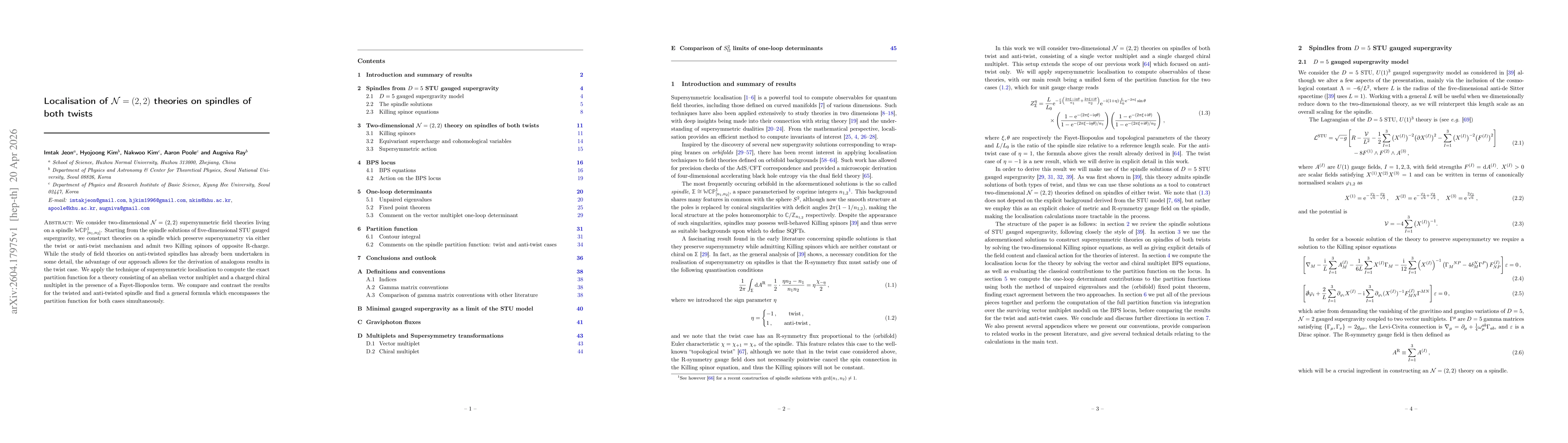 Thumbnail for Localisation of $\mathcal{N} = (2,2)$ theories on spindles of both twists